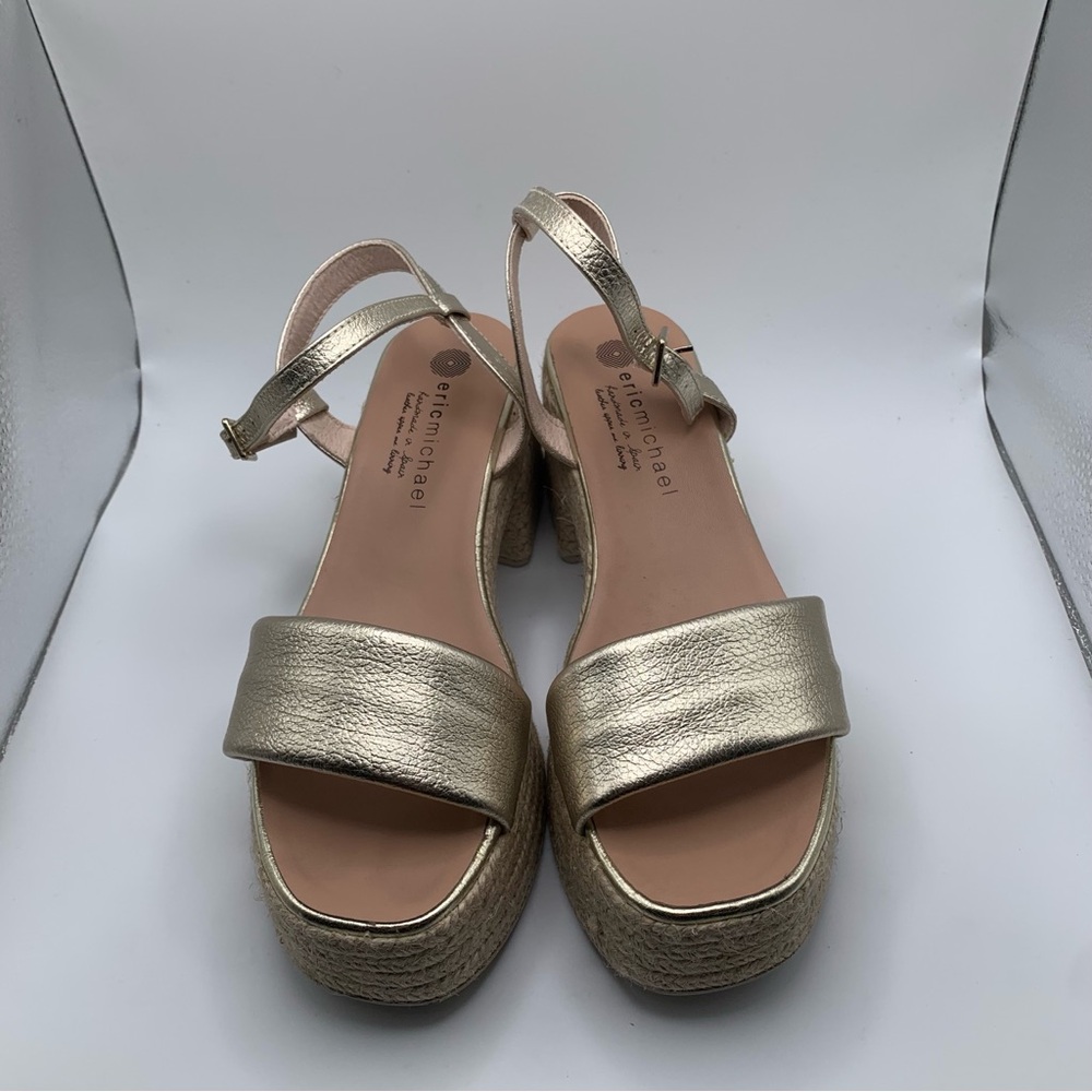 Eric Michael argento Sandals gold platform ankle strip Spain size 38 US 7.5 786 - Picture 4 of 11